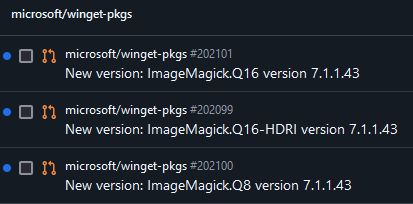 Screenshot of winget pull requests.