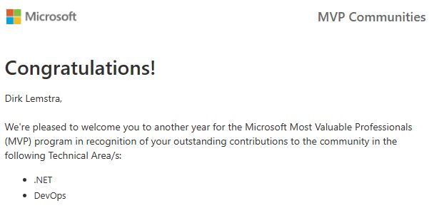 Screenshot of MVP award email.
