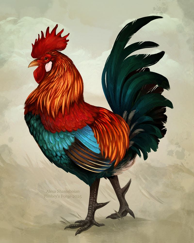 A beautiful and colorful rooster, full body painting.