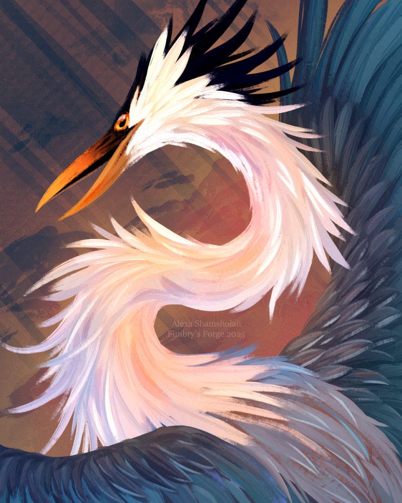 A painting of a great blue heron bust, with many artistic liberties taken.