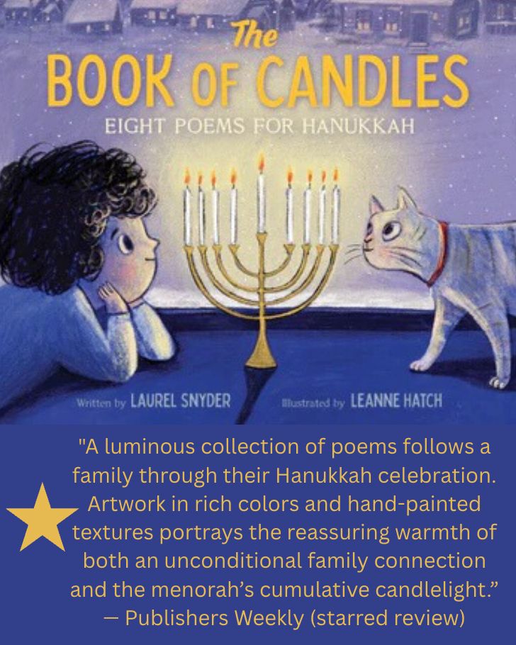 A small child and a cat stare at a Hanukkah menorah on the cover of a new picture book called The Book of Candles.
