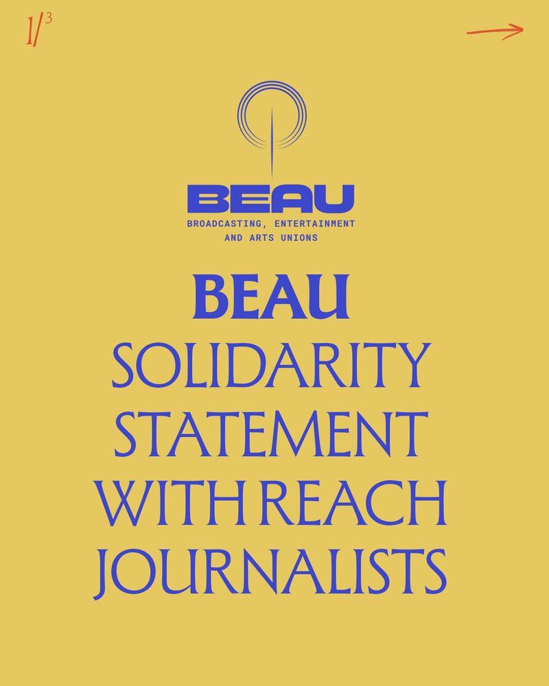 Solidarity statement with Reach journalists written in blue text on a yellow background.