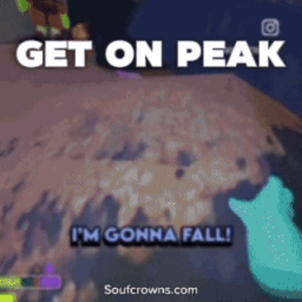 a screen shot of a video game with the words get on peak i 'm gonna fall