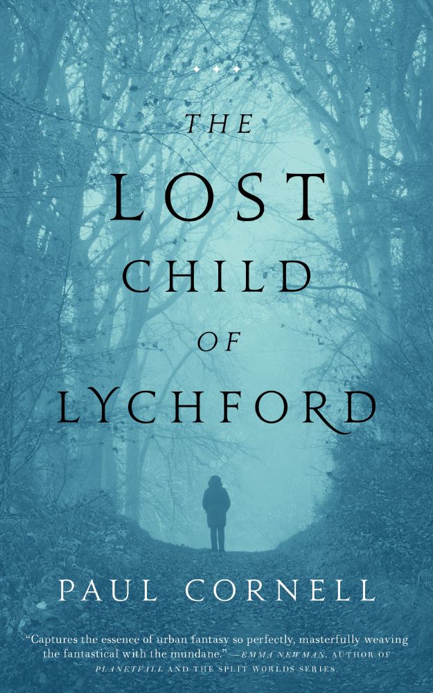 Cover image of Paul Cornell's Lost Child of Lychford, showing a child walking on a foggy forest path.
