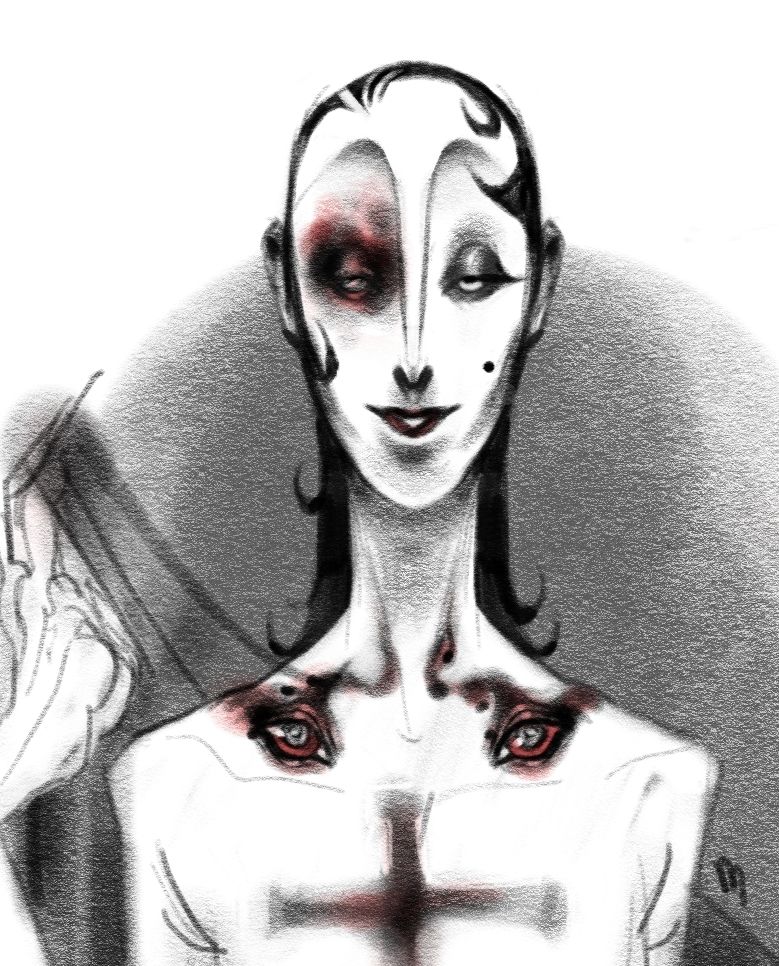 detalle de la cara y los ojos de las clavículas