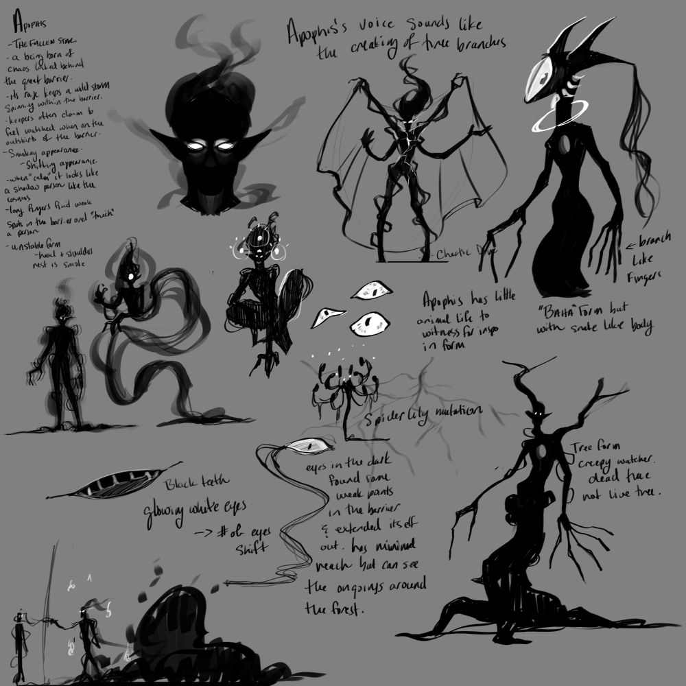 Some designs for Apophis. Apophis is a being born of chaos and many of his designs are formless and unstable. 