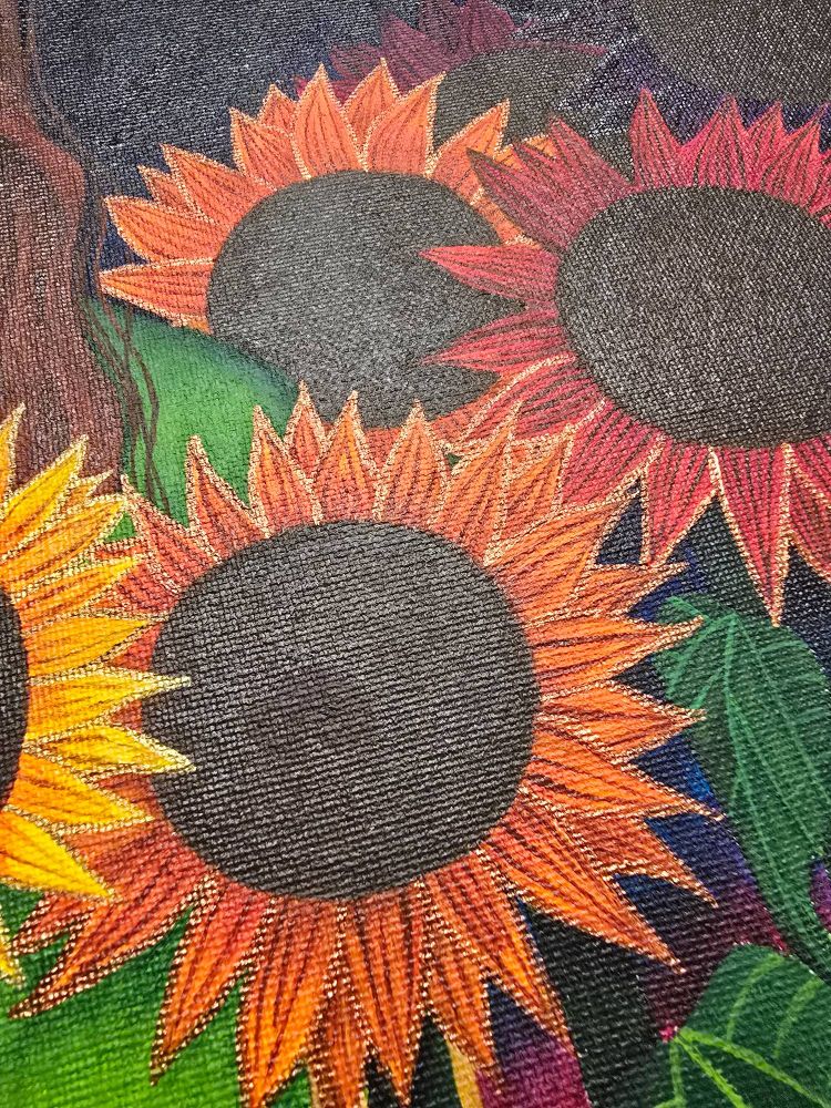 Colorful sunflowers with metallic outline 
