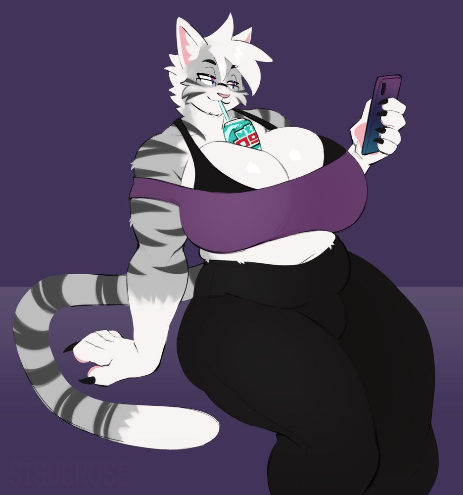 Catboy with big boobs. Art by saintsucrose