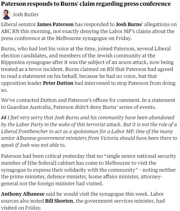 Article that Liberal senator refused to read a statement from a Labor MP who had lost his voice on instruction from Peter Dutton
