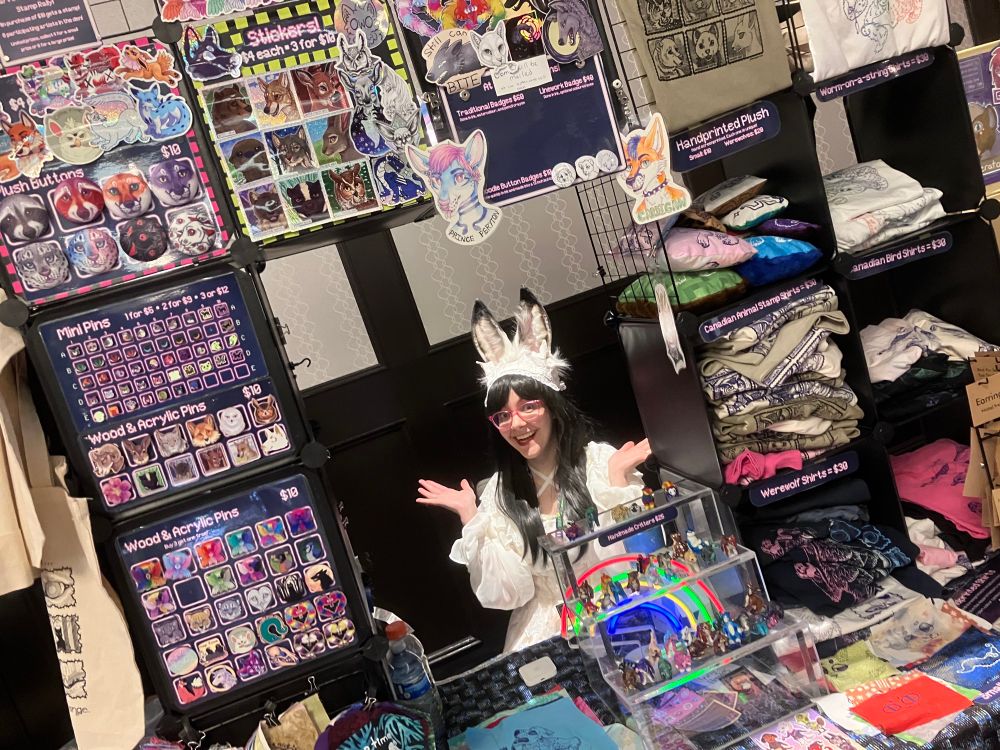 My booth at fureh with my assistant chilling behind it 