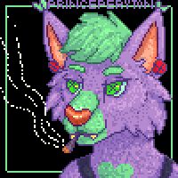 An headshot pixel of a furry lynx character done for jestercircus on art fight