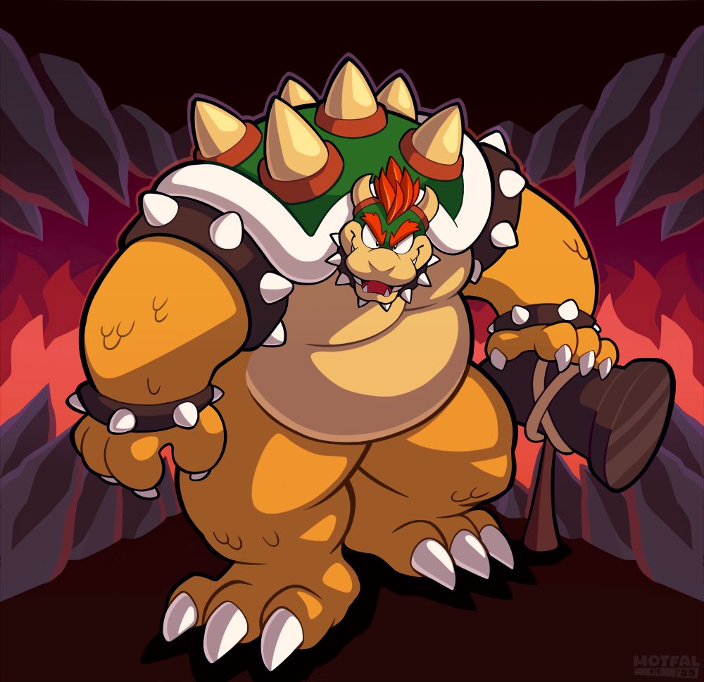 Videogame Enemy "boswer" standing in a cave snarling, Picture for bowser day 2025