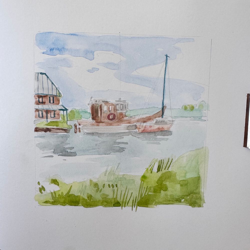 Same picture different time in the making. Here are mostly blurry washes of watercolour indicating the scene