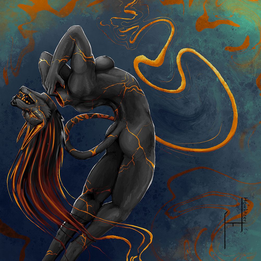 anubian jackal lady covered in gold cracks