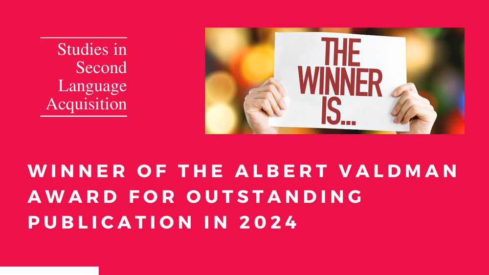 red image with the journal title Studies in Second Language Acquisition and "Winner of the Albert Valdman Award for Outstanding Publication in 2024"