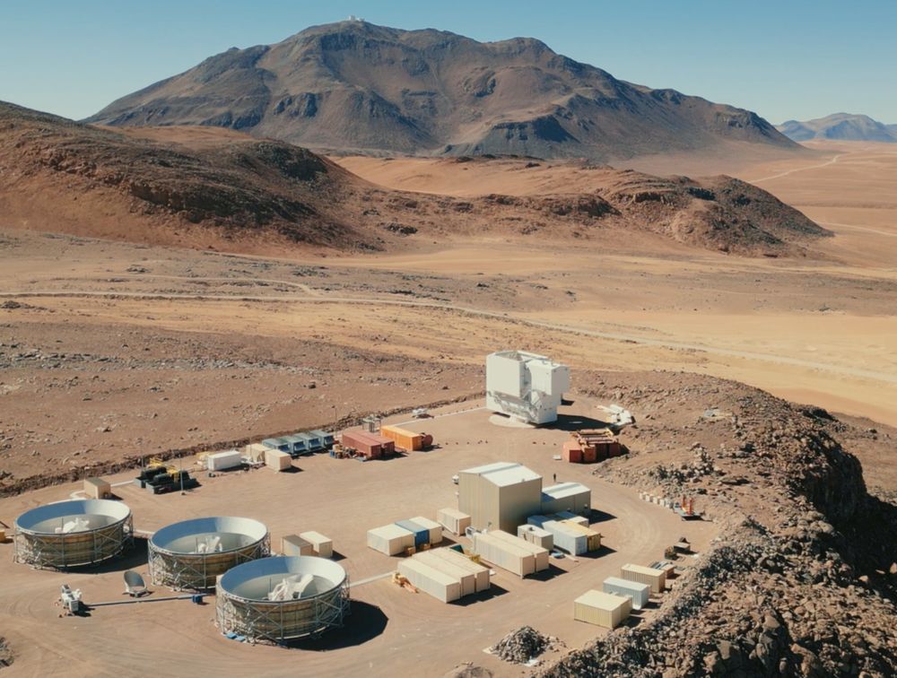 A drone view of the Atacama desert on a clear day with the SO site in the foreground.
