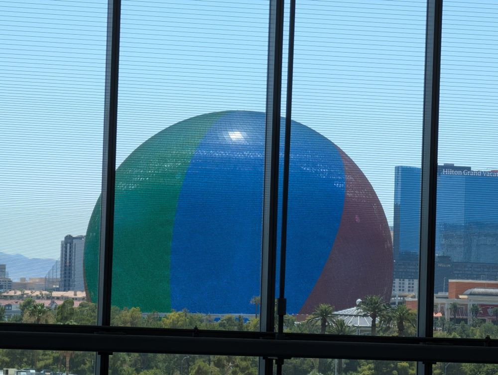 The Las Vegas Sphere lit up like a beach ball