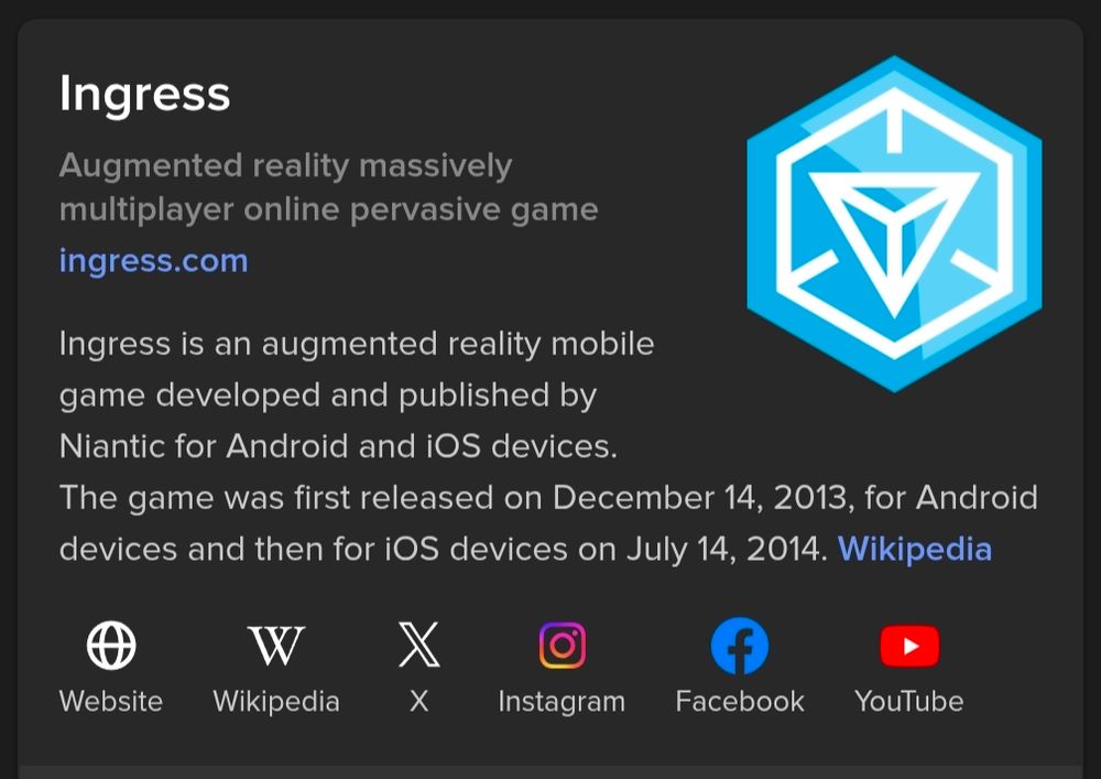 Stub of Wikipedia entry for ingress augmented reality game