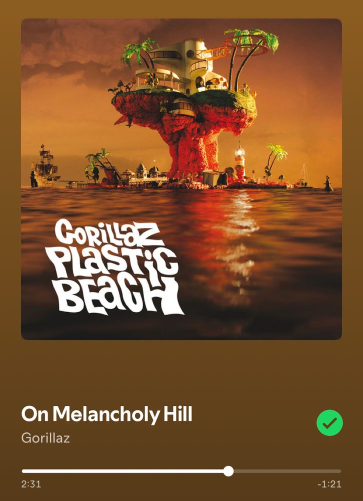 Screenshot of On Melancholy Hill by Gorillaz on Spotify music 