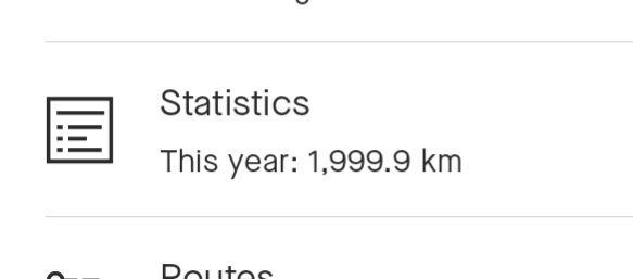 Image of Strava running statistics for the year showing 1,999.9km