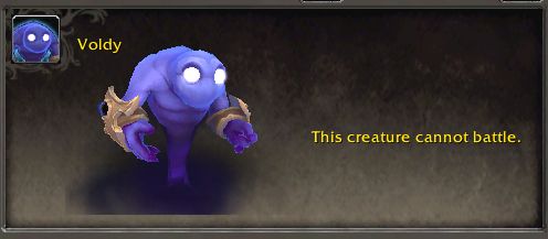 Voldy, a mini void walker in purple hues with gold armbands.