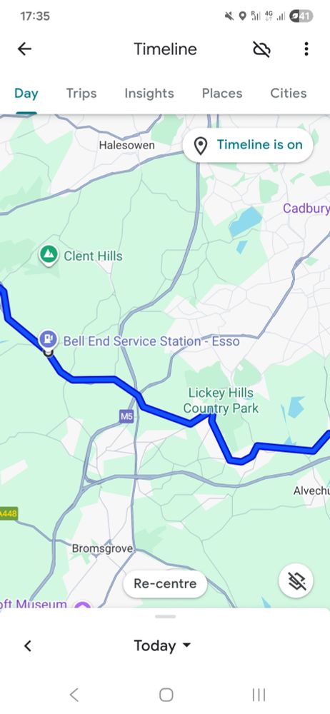 Google Maps screenshot shows "Bell End Service Station" which is doubly funny and also "Lickey Hills Country Park" to add to the fun.