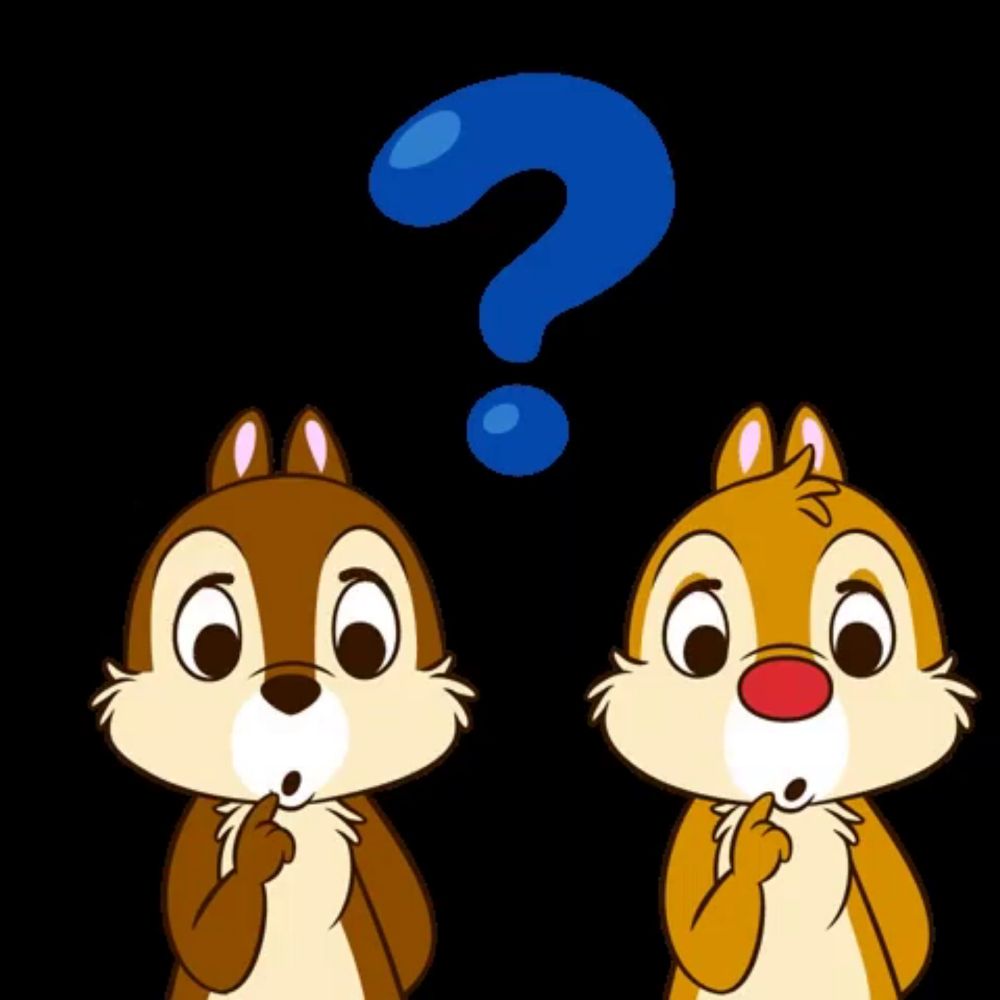 two chipmunks are looking up at a question mark