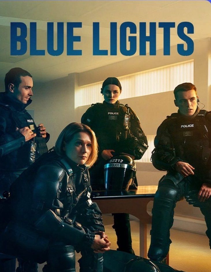 Promo pic for tv show Blue Lights showing 4 cast members: Stevie, Annie, Grace & Tommy.