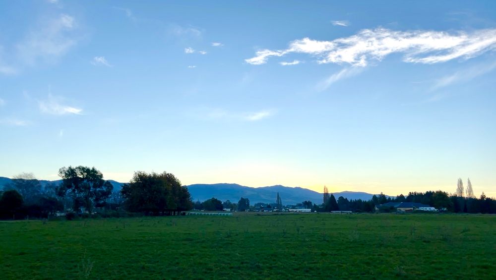 Blue sky and cold blue hills. 