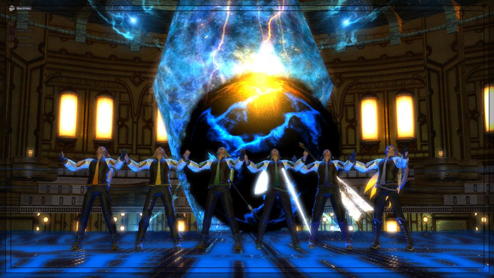 A screenshot of the Grainbow psyching themselves up in Alexander. They are all wearing Inferno jackets. 