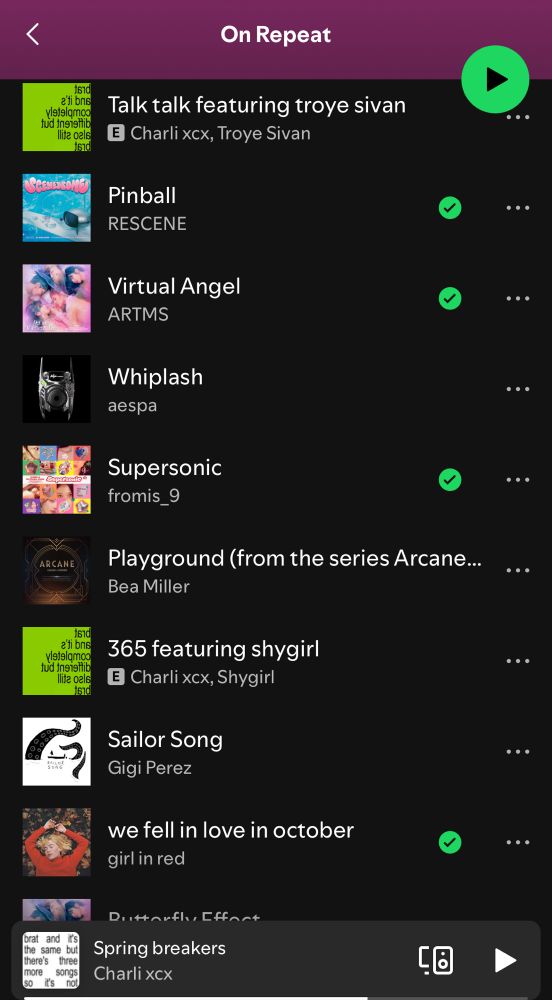 talk talk featuring troye sivan, pinball by rescene, virtual angel by artms, whiplash by aespa, supersonic by fromis_9, playground by bea miller, 365 featuring shy girl, sailor song by gigi perez, we fell in love in october by girl in red, butterfly effect by artms