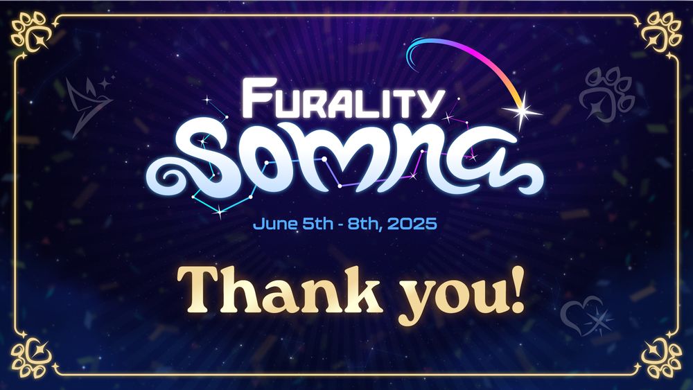 Furality Somna graphic: Furality Somna logo and a big gold-text THANK YOU!