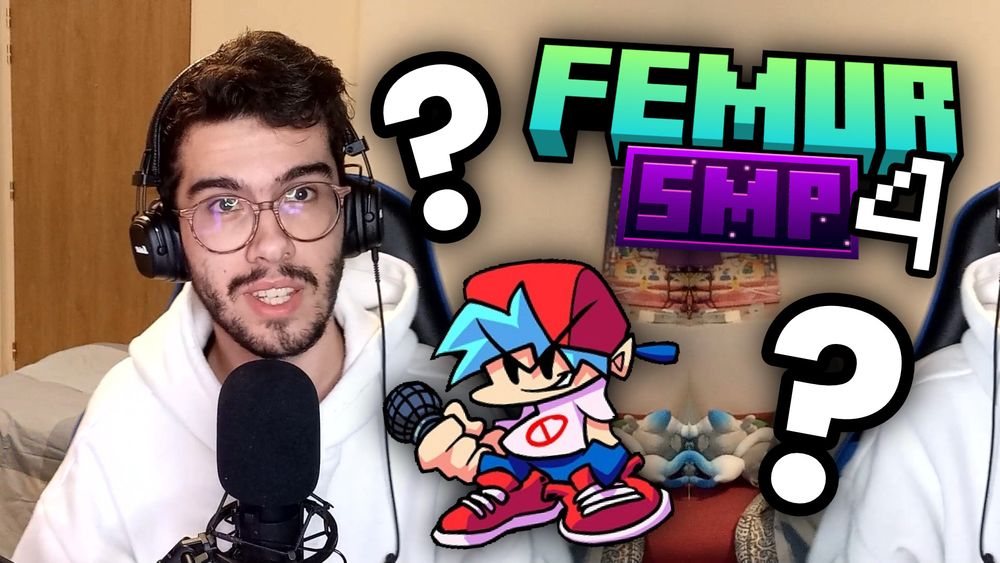 thumbnail of the video i just posted, theres me and bf fnf and the logo from femur smp 4, my cool minecraft server