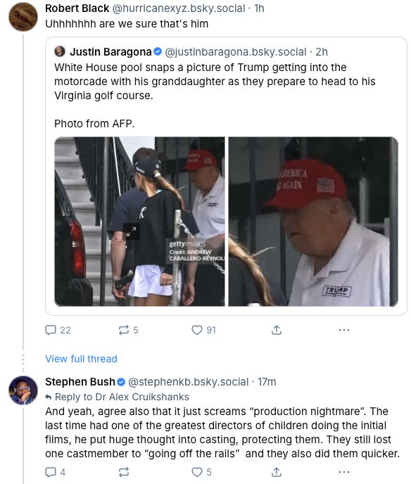 Top post is about today's top rumour, and the latest reply is Stephen Bush talking about the upcoming H**** P****** TV adaption disaster.