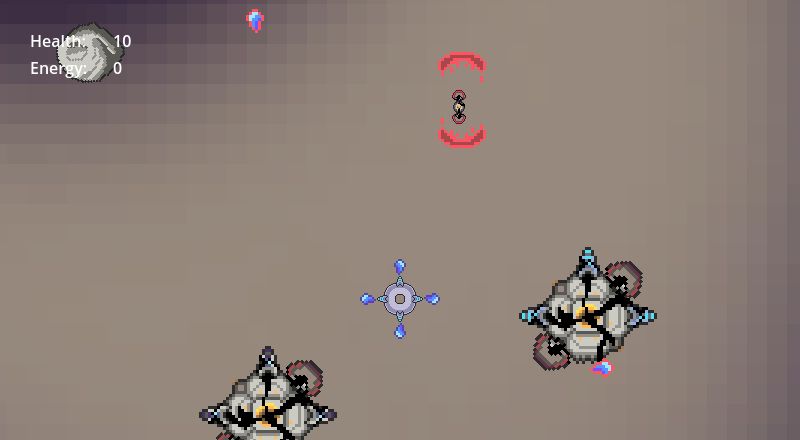 Screenshot from the game VOIDLOOP. A round spaceship is attacked from all angles by other spaceships covered in black sludge.