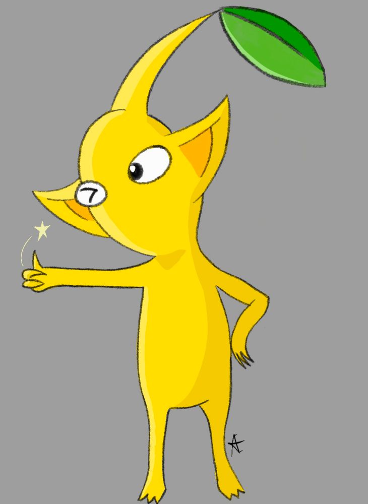 A Yellow Pikmin giving you a thumbs up (likely before blowing you up with a bomb rock.)