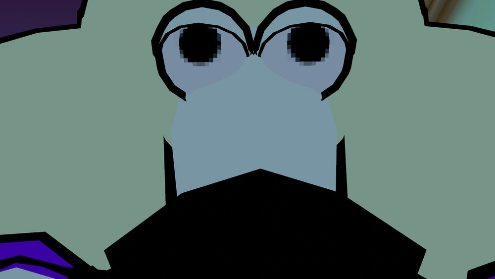 A closeup of a muppet-faced Borzoi character, rendered with thick black outlines.