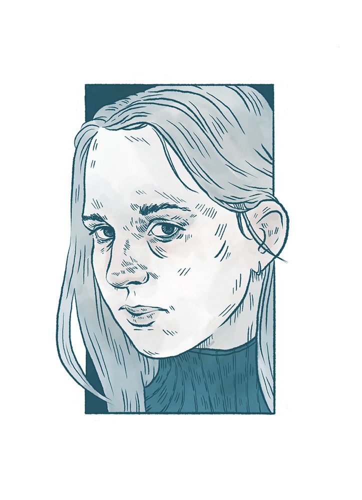 A portrait with blue tones and inky texture