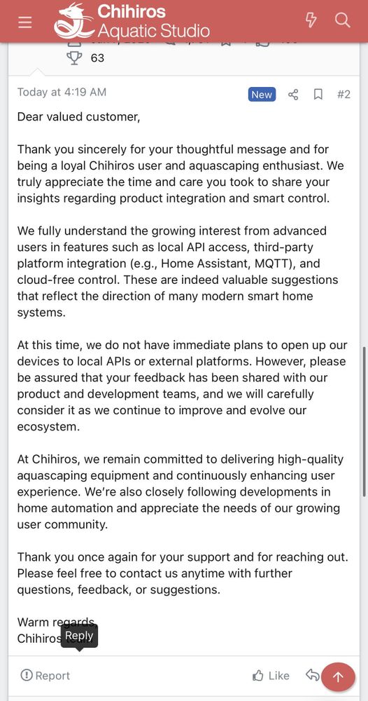 Aquariums: Does anyone else wish Chihiros opened their ecosystem (API, Home Assistant integration, local control)?
