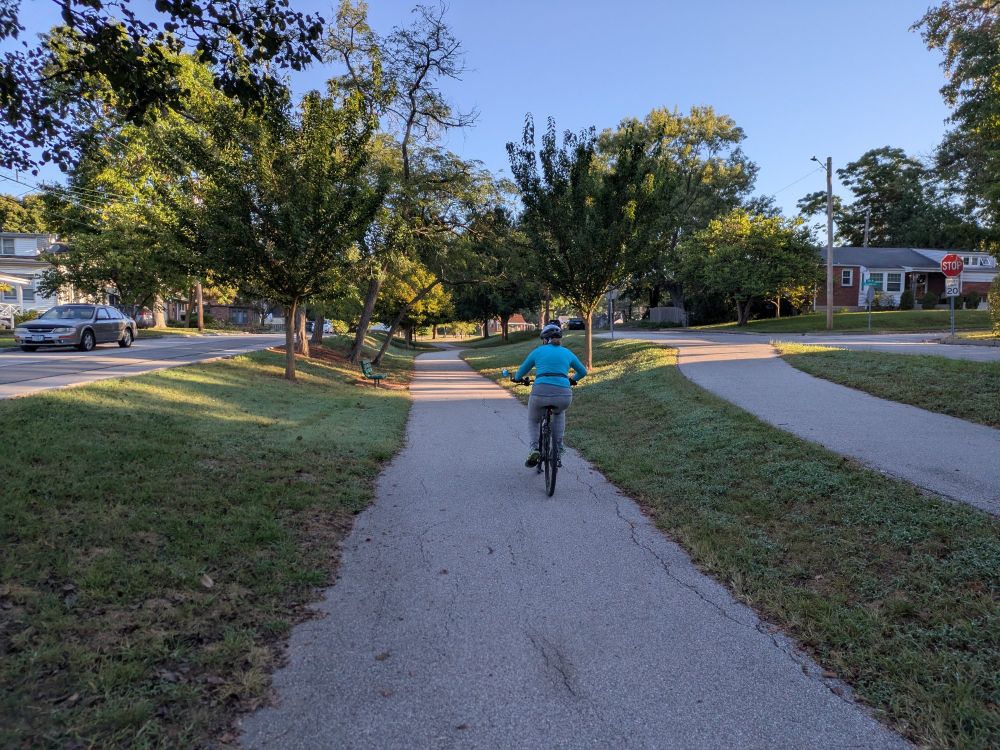 Jenny riding through Brentwood
