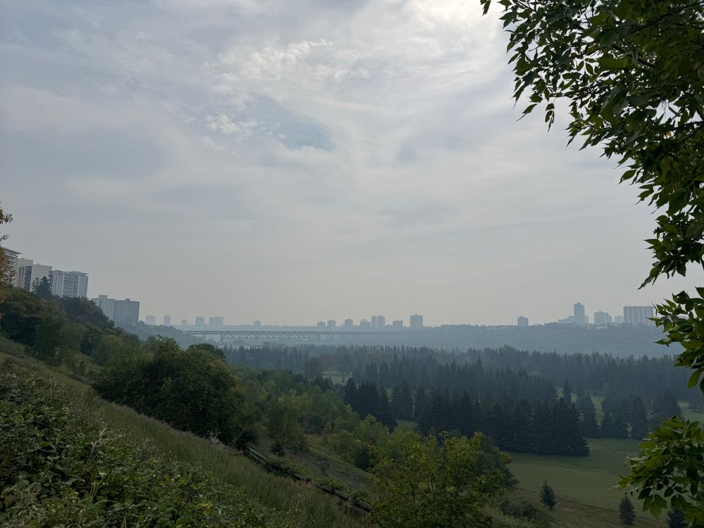 River valley blanketed in smoke 