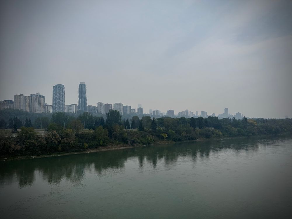 North Saskatchewan River under smoky skies 