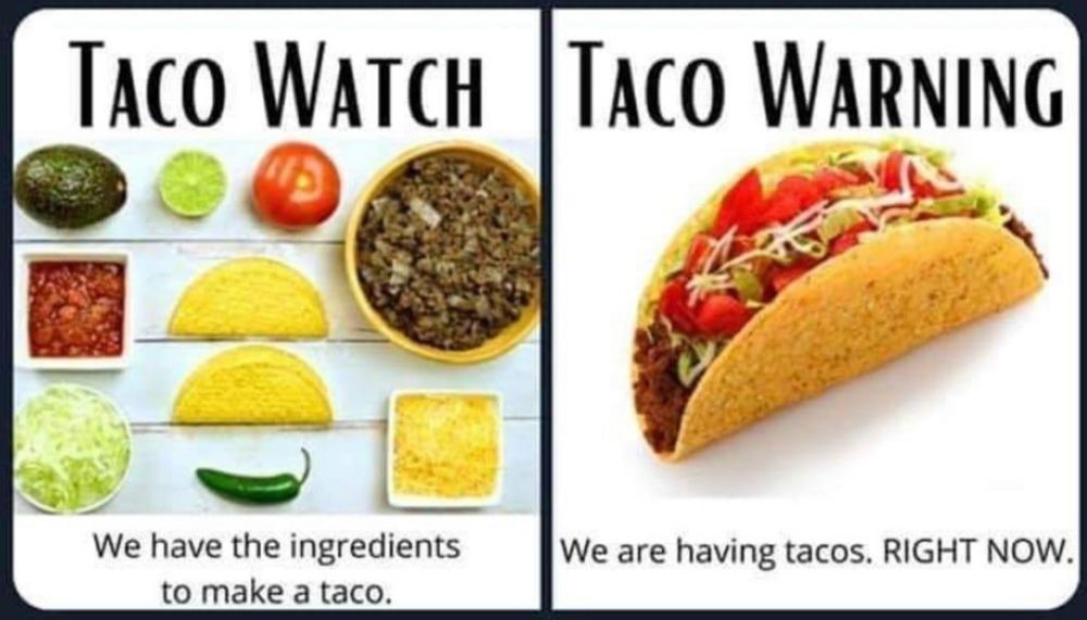 Taco shells with ingredients all around & a complete taco ready-to-eat