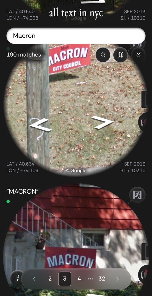 Two occurrences of signs "Macron city council" found on the "all text in NYC" website