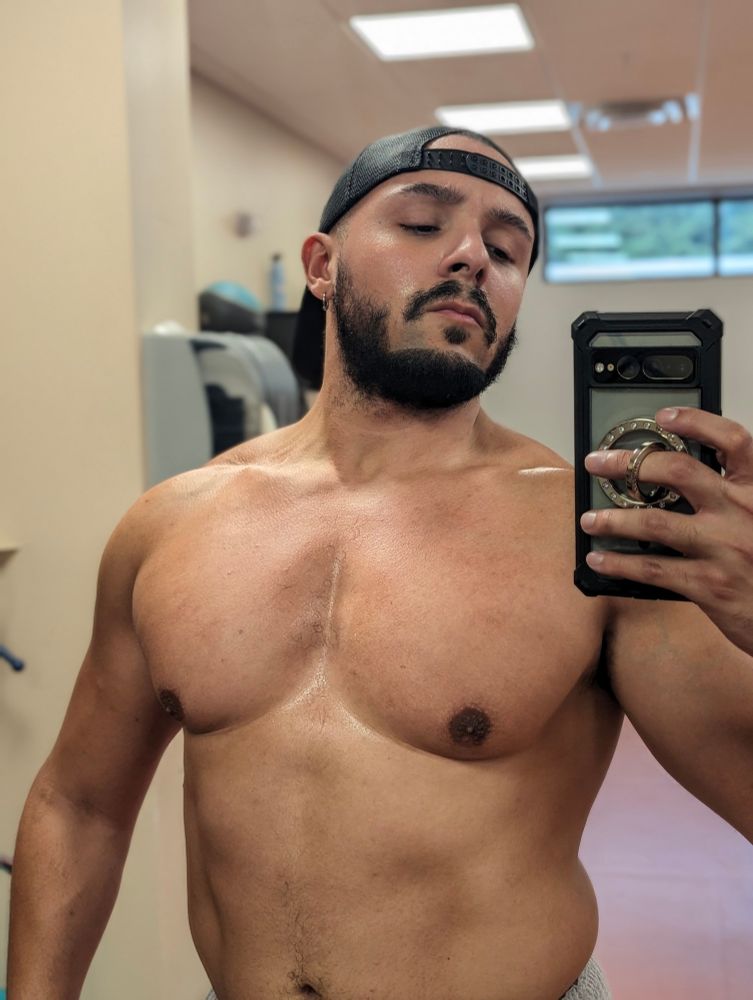 Shirtless gym selfie