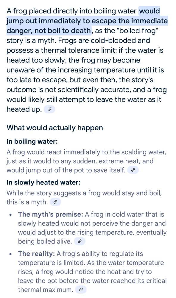 Frogs are cold-blooded, possessing a thermal tolerance limit, and so would eventually attempt to jump out of a pot of water as it heated up.