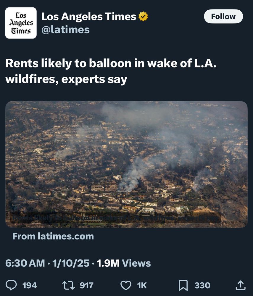 Los Angeles Times +
@Latimes
Follow
Rents likely to balloon in wake of L.A. wildfires, experts say