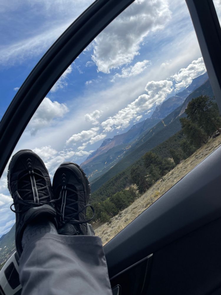 Waking up from a late afternoon roadside nap in a national park.