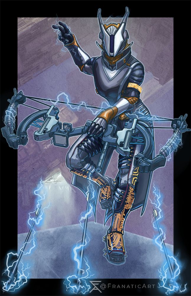 A Warlock from Destiny 2 wearing the exotic boots Geomag Stabilizers and wielding the exotic bow Trinity Ghoul in the Vex caverns of Europa. 