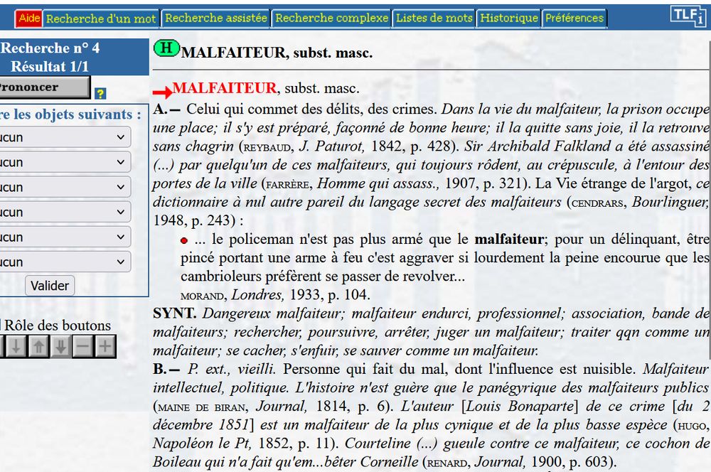 notice "malfaiteur" du TLFi
